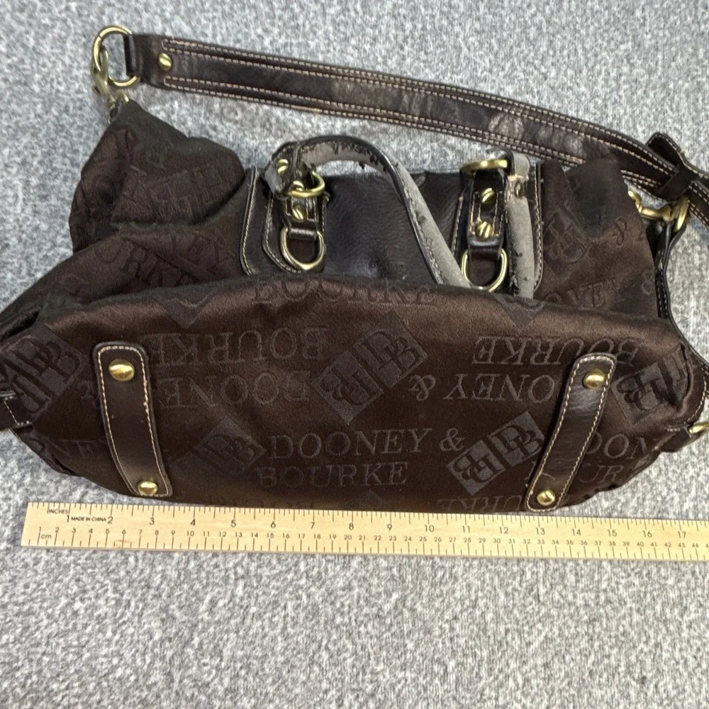Dooney & Bourke Logo Satchel Top Handle Medium Brown Gold Detach Strap Zip